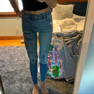 patched hi waist jeans